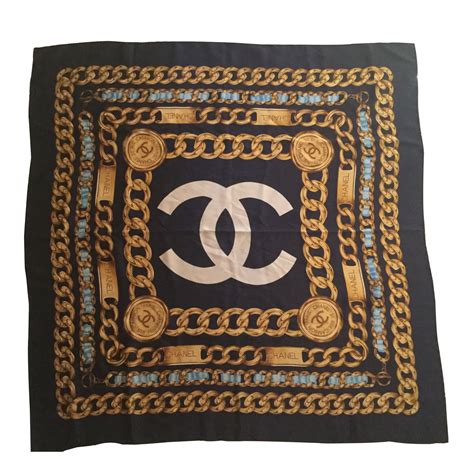 chanel scarf light blue chain whet|chanel handkerchief.